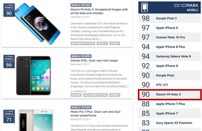 dxomark公布小米note3的评测结果：90分