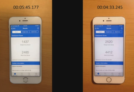 iPhone 6s在更换电池前后的运行速度的差别明显